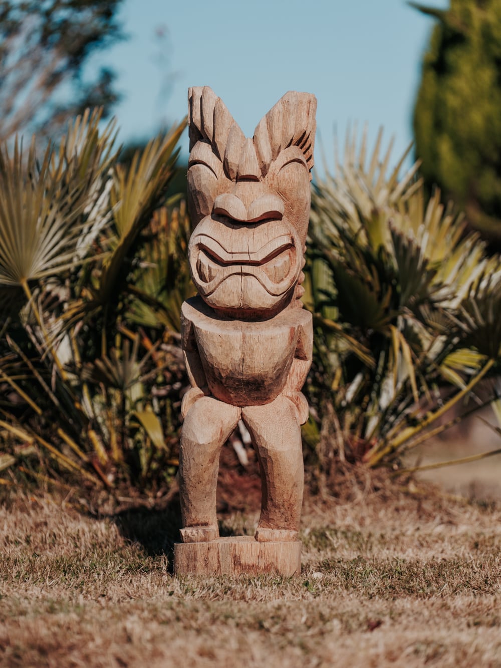 statue tiki totem extérieur intérieur polynésie bois cocotier 100cm timor grossiste statue de jardin