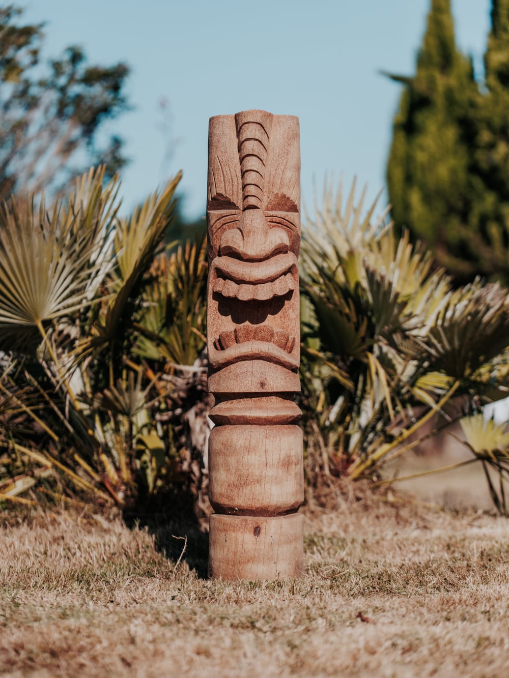 statue tiki totem extérieur intérieur polynésie bois cocotier 100cm lombok grossiste statue de jardin