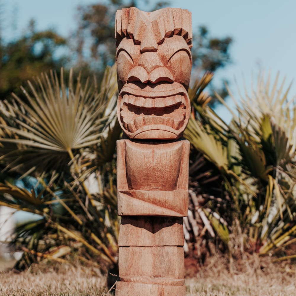 statue tiki totem extérieur intérieur polynésie bois cocotier 100cm gili décoration massif