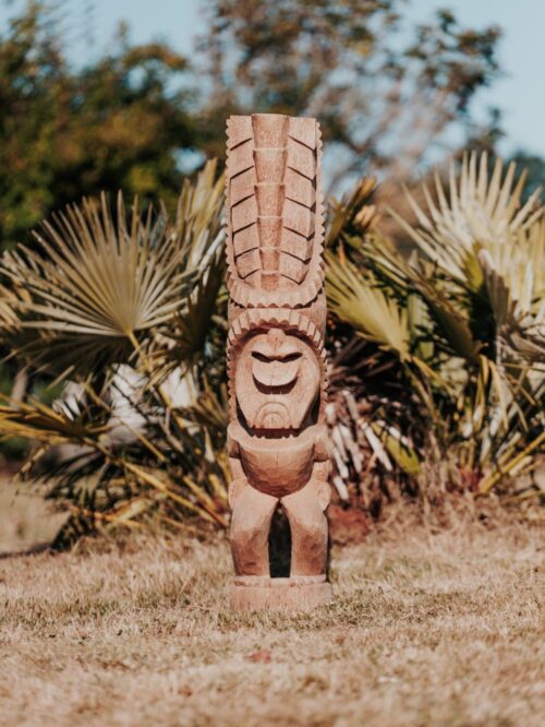 statue tiki totem extérieur intérieur exotique polynésie bois cocotier 100cm hawai grossiste statue de jardin