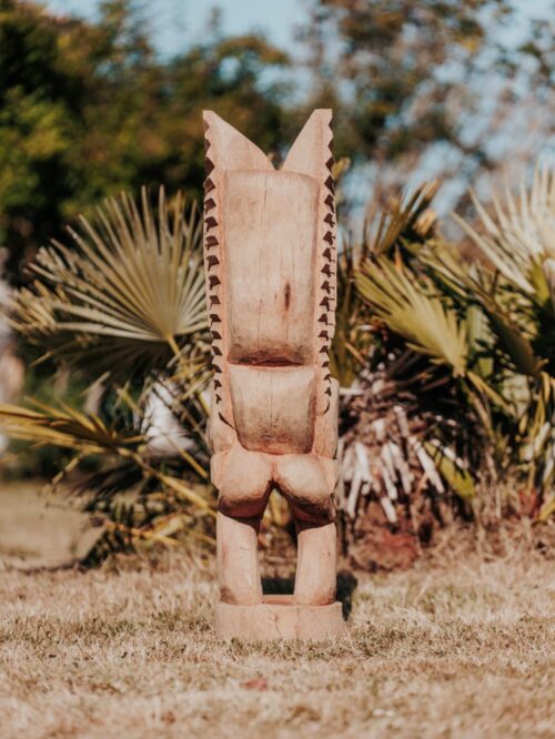 statue tiki totem extérieur intérieur polynésie bois cocotier naturelle 100cm bajo grossiste statue de jardin bordeaux