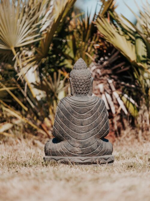 statue bouddha assis méditation jardin extérieur pierre noir 45cm grossiste statue de jardin