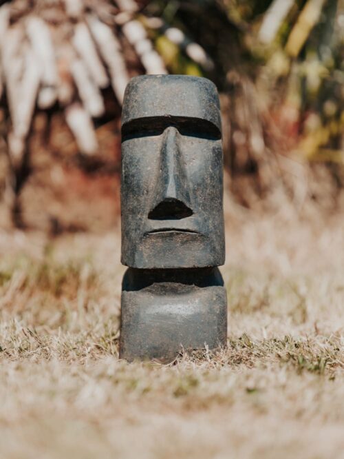 statue ile de pâques moai extérieur jardin en pierre volcanique noir antique 30cm grossiste statue de jardin