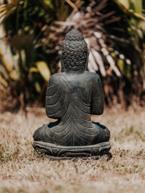 statue de jardin bouddhiste bouddha assis méditation pierre naturelle noir 45cm grossiste statue de jardin