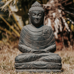 statue de jardin bouddha assis méditation extérieur en pierre volcanique noir 50cm grossiste statue de jardin