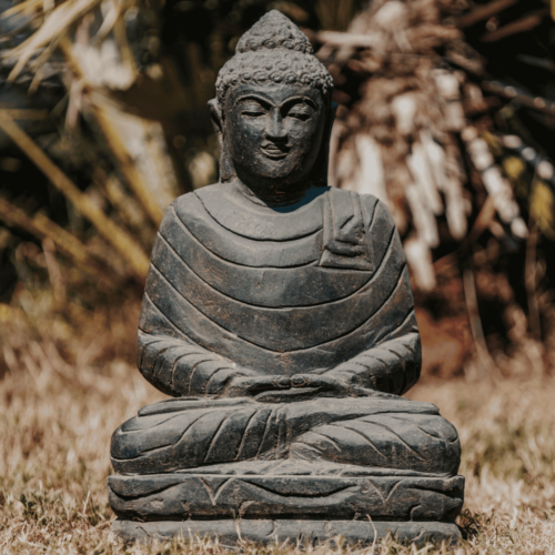 statue de jardin bouddha assis méditation extérieur en pierre volcanique noir 50cm grossiste statue de jardin