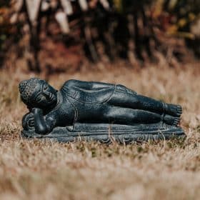 statue de jardin extérieur bouddha allongé jardin noir antique longueur 40cm décoration