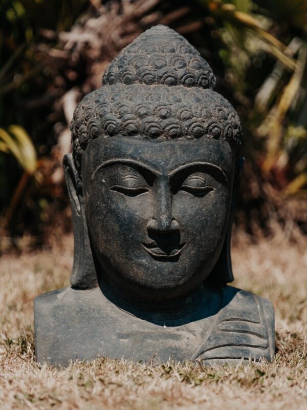 statue de jardin buste de bouddha extérieur en pierre naturelle noir antique 50cm grossiste statue de jardin