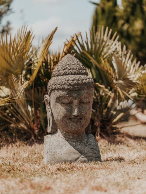 statue de jardin visage bouddha extérieur en pierre volcanique naturelle 70cm grossiste statue de jardin