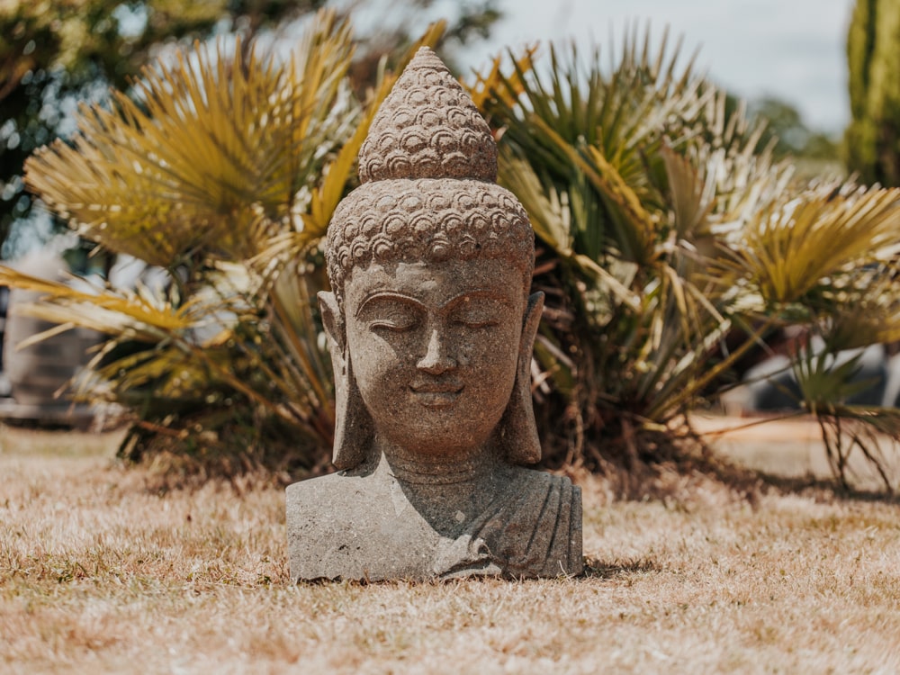 statue de jardin buste de bouddha extérieur en pierre noir sculptée 80cm grossiste statue de jardin
