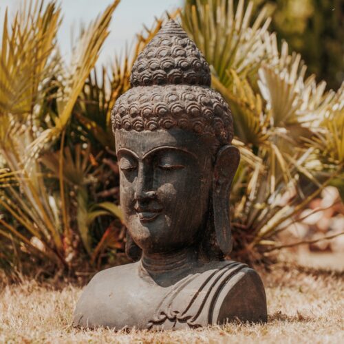 statue bouddhiste buste de bouddha extérieur en pierre noir sculptée 80cm grossiste statue de jardin