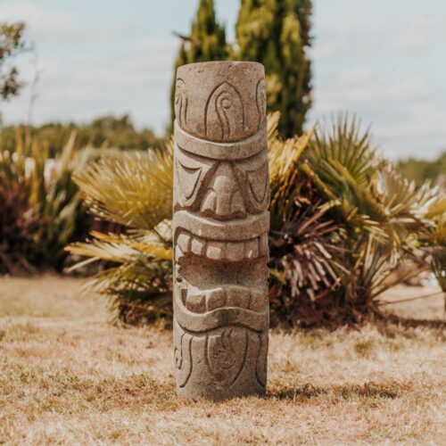 statue tiki totem jardin extérieur polynésie océanie en pierre sculptée 100cm maiao grossiste statue de jardin