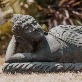 statue bouddha couché allongé jardin extérieur en pierre naturelle noir antique 120cm grossiste statue de jardin