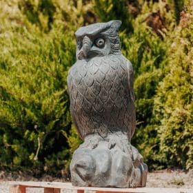 Outdoor Gartenstatue Eule Naturstein schwarz 100cm