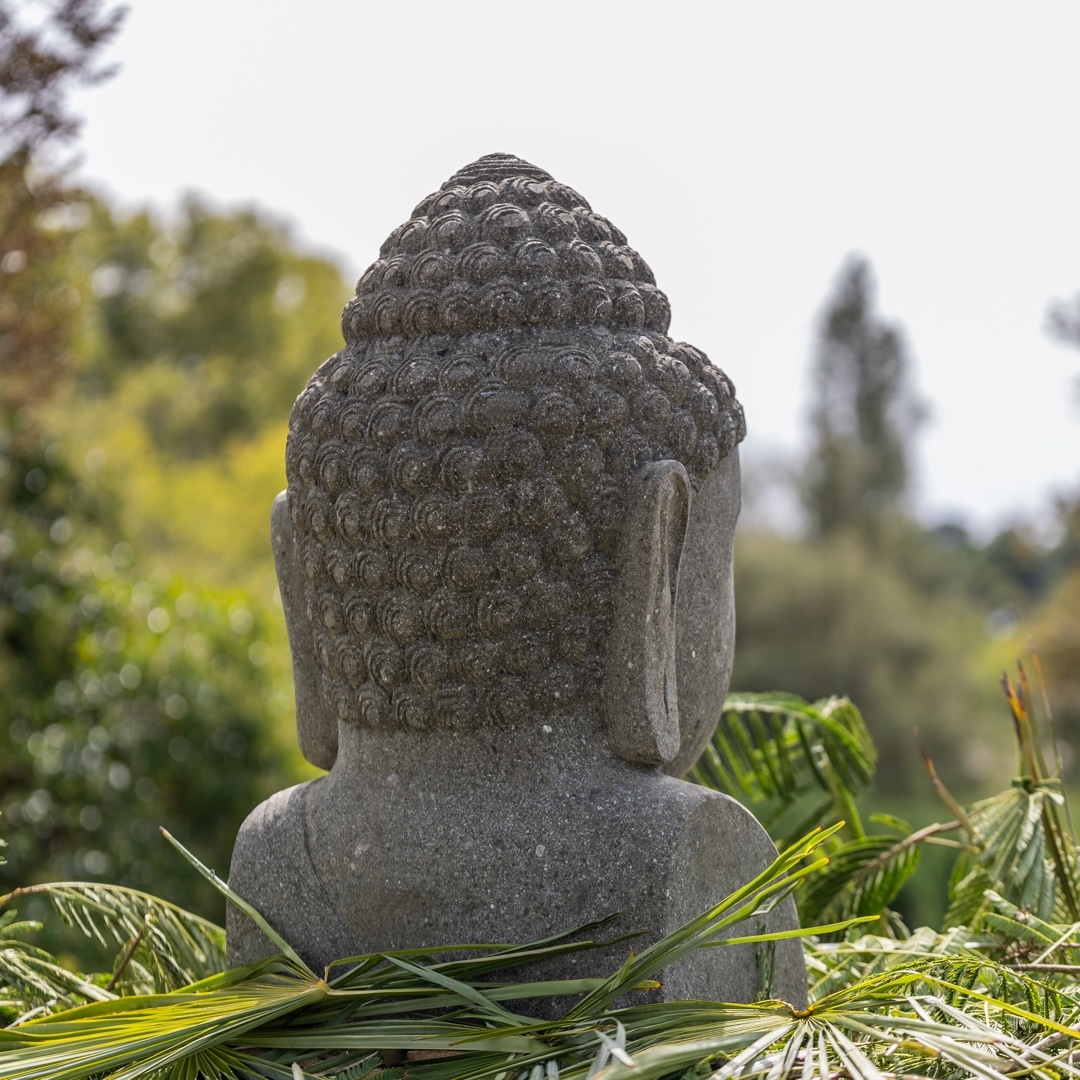 statue buste bouddha en pierre naturelle 80cm xl joyeux