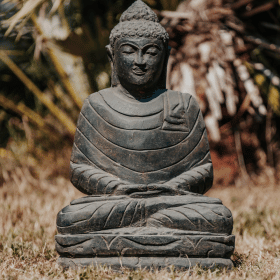 statue de jardin bouddha bouddhiste assis méditation extérieur en pierre naturelle noir antique 50cm grossiste statue de jardin