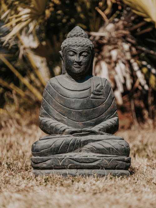statue de jardin bouddha bouddhiste assis méditation extérieur en pierre naturelle noir antique 50cm grossiste statue de jardin