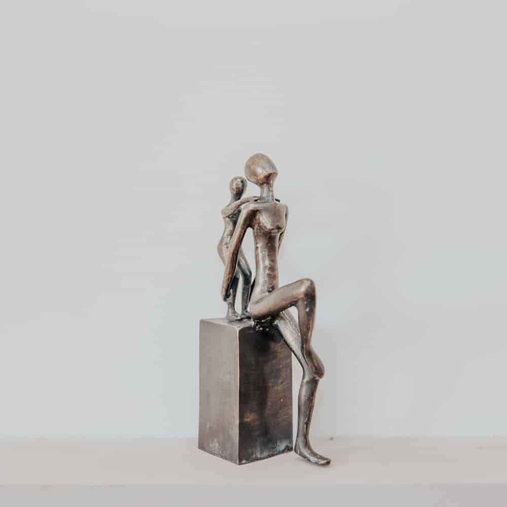 Statue Moderne Femme Mère Enfant Laiton Finition Bronze 30cm