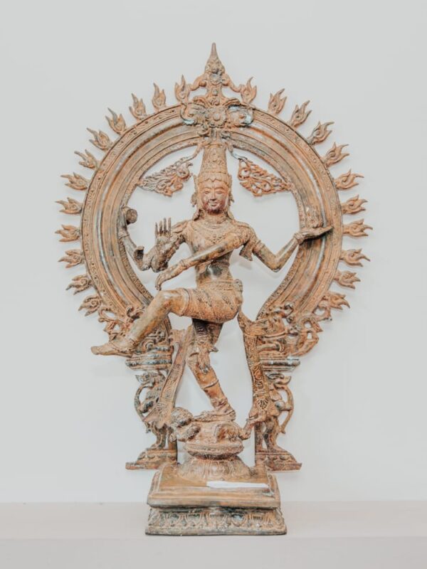 statuette statue shiva nataraja dansant debout finition marron antique en bronze 60cm grossiste statue en bronze décoration