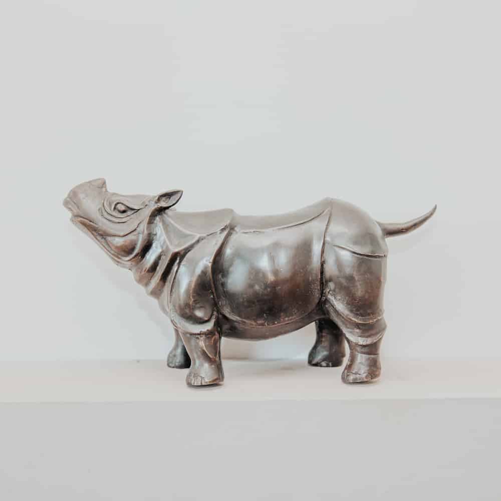 statuette statue moderne rhinocéros rhinos joyeux en laiton bronze 35cm décoration
