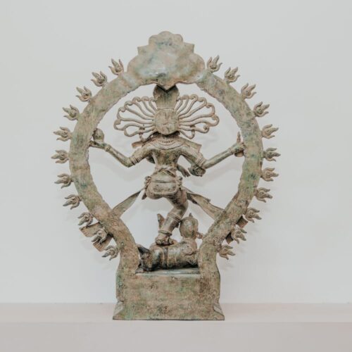 statuette hindu statue shiva nataraja dansant debout finition marron vert antique laiton bronze 60cm grossiste statue en bronze décoration