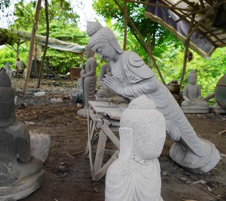 sculpture statue bouddha debout pierre 150cm jardin