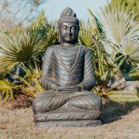 Stone Buddha statue 1 metre - Outdoor garden decoration in antique black