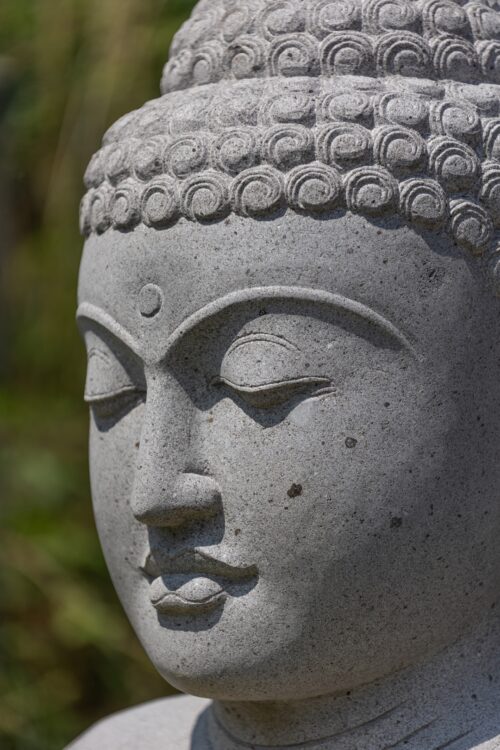 visage de bouddha en pierre naturelle premium souriant