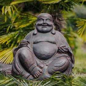 Large seated Buddha statue in antique black volcanic stone 75 cm