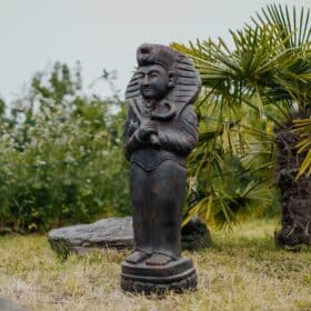 Statue Pharao Tutanchamun Stehend Garten Outdoor Naturstein Schwarz Antik 100cm