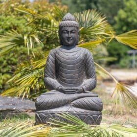 Statue sitzender Buddha Naturstein schwarz 100cm
