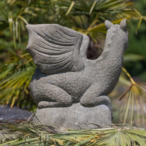 statue dragon en pierre naturelle 70cm pour jardin