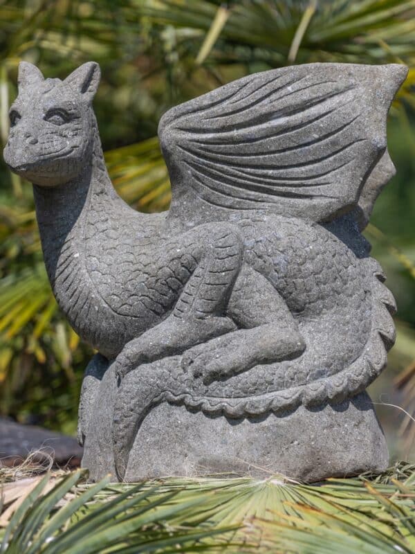 décoration dragon en pierre naturelle 70cm pour jardin