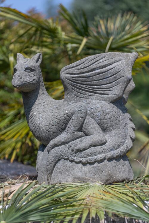 décoration extérieur dragon en pierre naturelle 70cm pour jardin