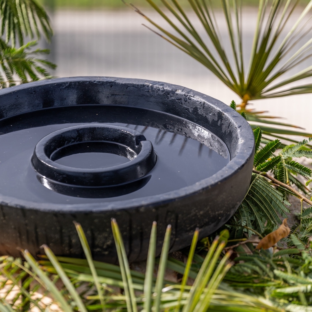 bassin rond pour fontaine tête bouddha noir antique 50cm