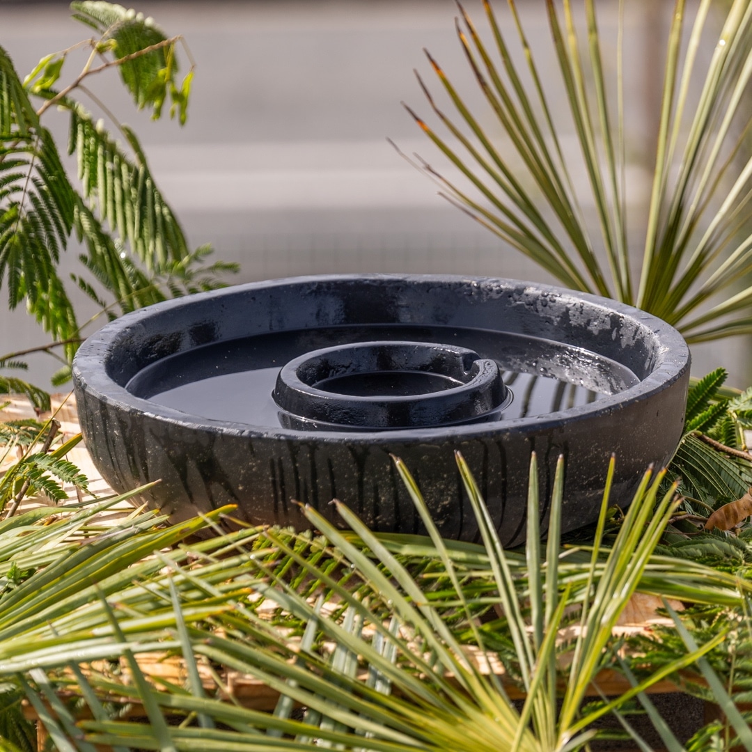 bassin rond pour fontaine tête de bouddha noir antique 50cm
