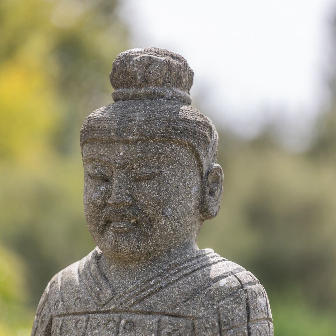 statue jardin de guerrier chinois xian à genoux en pierre naturelle 102cm
