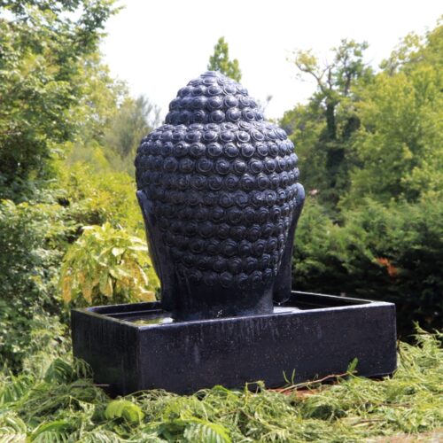 fontaine tete de bouddha geante exterieur avec bassin carré noir pour le jardin 100cm