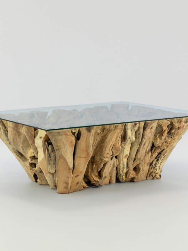 table basse en bois massif de teck et verre 120cm 80cm marius