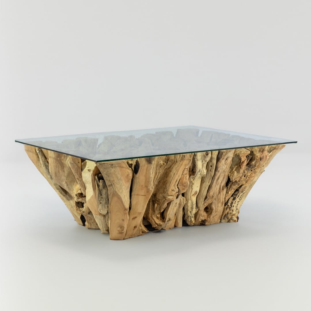 table basse en bois massif de teck et verre 120cm 80cm marius