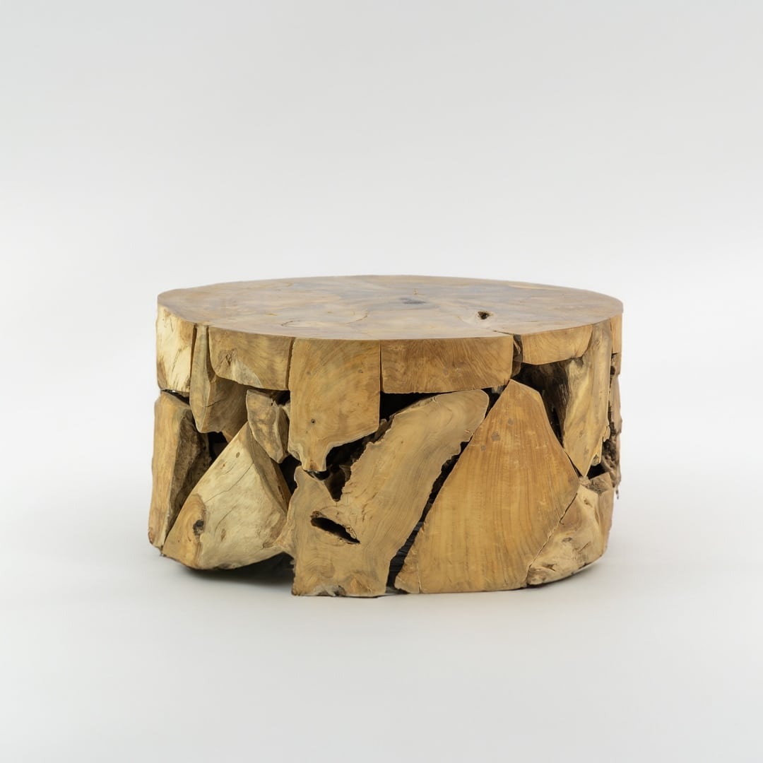 table basse en bois massif de teck ronde 80cm diamètre Alan 45cm hauteur
