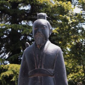 statue guerrier chinois xxl exterieur xian en pierre pour jardin 150cm