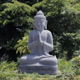 statue jardin bouddha assis en pierre de riviere naturelle xxl extérieur 100cm