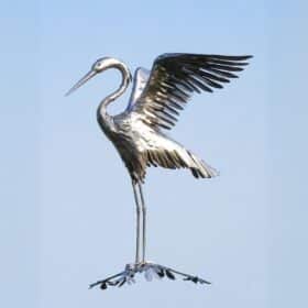 Statue héron cigogne grande ailes en acier inoxydable 110cm oiseau