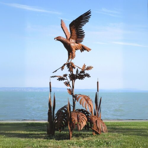 grande statue de jardin aigle sauvage sur une plante en métal rouillé 238cm 4