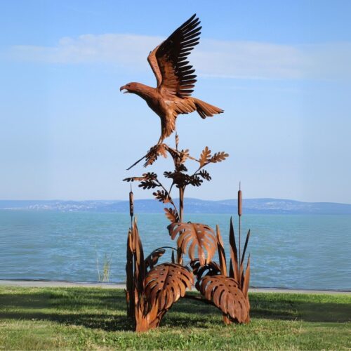 grande statue de jardin aigle royale sauvage sur plante en métal rouillé 238cm 4