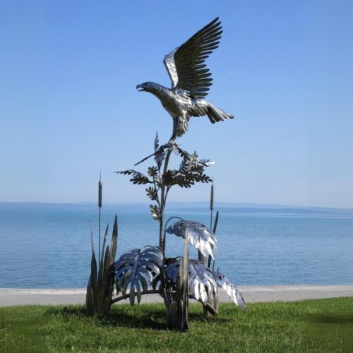 grande statue de jardin aigle sauvage sur une plante en fer acier inoxydable 238cm