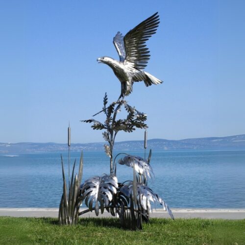 grande statue de jardin aigle sauvage sur une plante en métal acier inoxydable 238cm