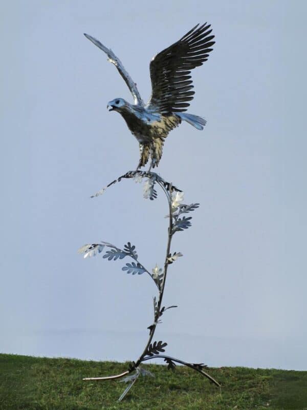 grande statue de jardin moderne en acier inoxydable métal aigle royal sur branche fer 210cm