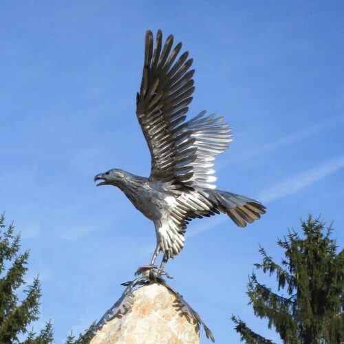 grande statue de jardin en métal acier inoxydable aigle royal fer 107cm